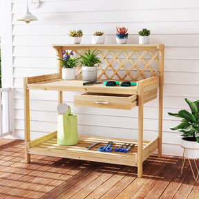 Garden Potting Bench Table, Wooden Planting Workstation
