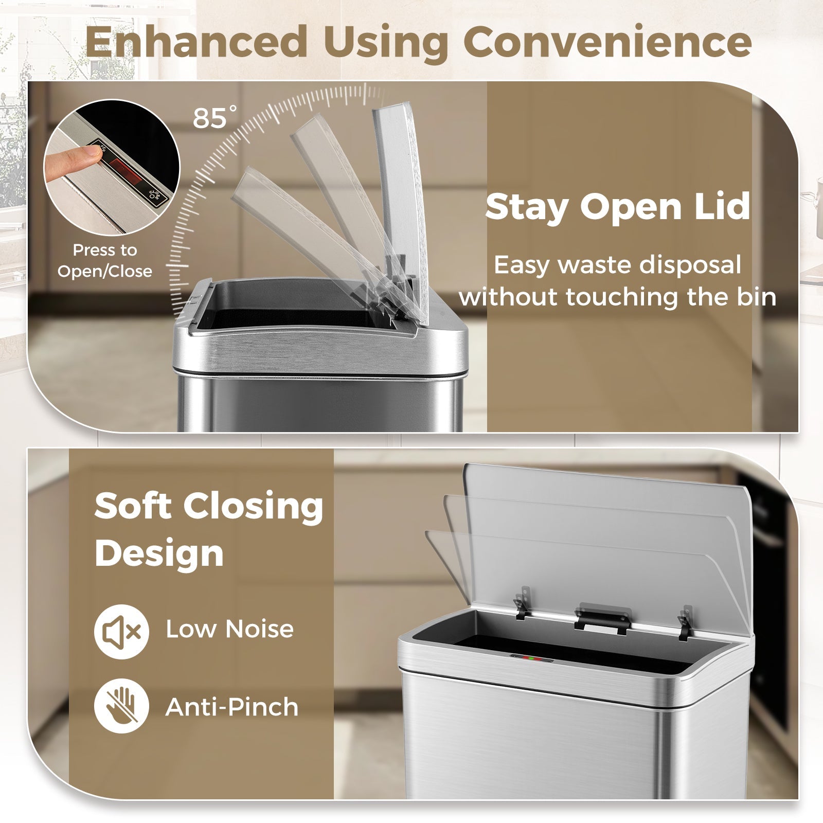 53L Automatic Trash Can with Lid, Motion Sensor Garbage Can