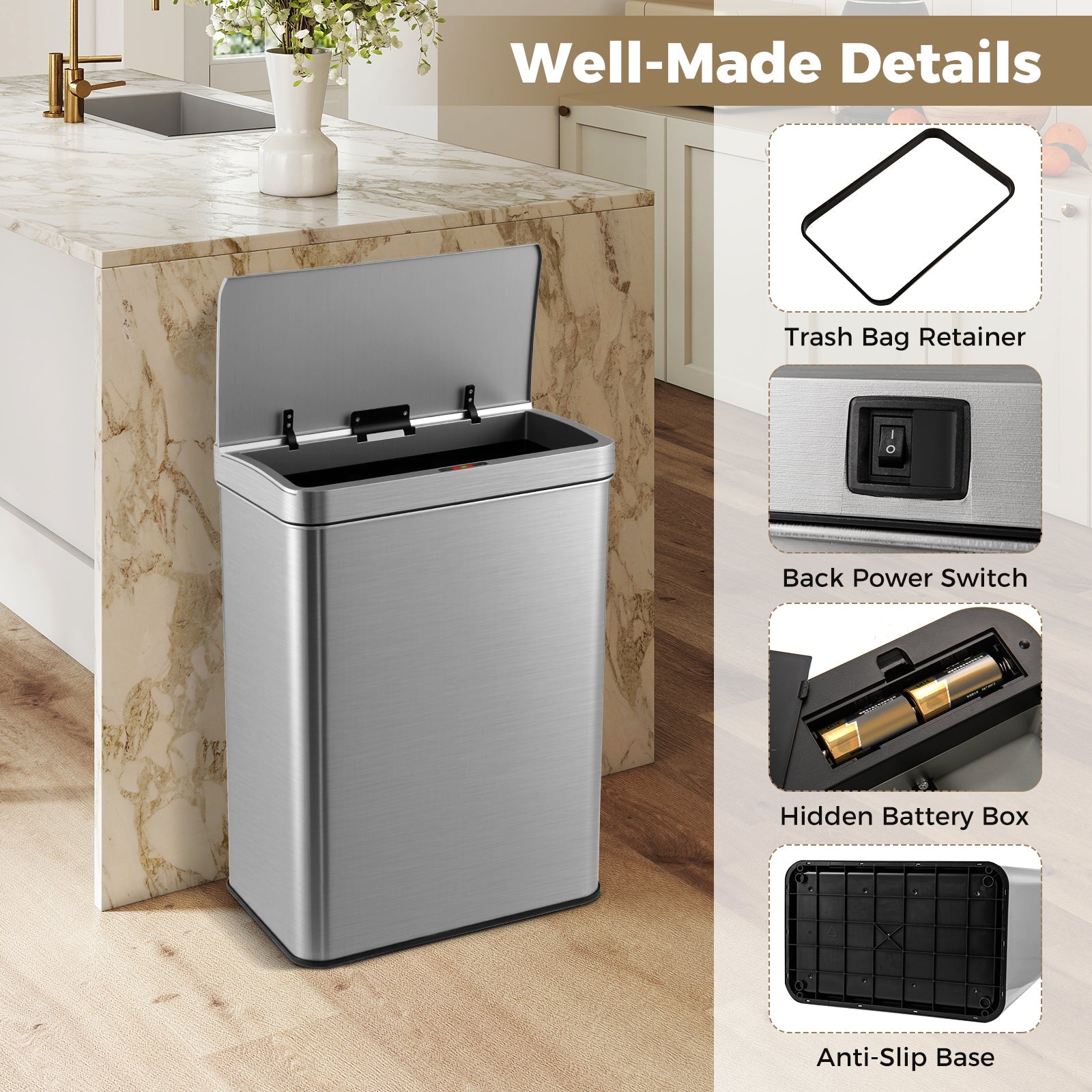 53L Automatic Trash Can with Lid, Motion Sensor Garbage Can