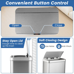 56L Stainless Steel Trash Can, Motion Sensor Garbage Can with 2 Removable Waste Bins