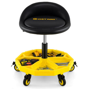 20 Inch-25 Inch Height Adjustable Rolling Garage Stool with Tool Tray Storage