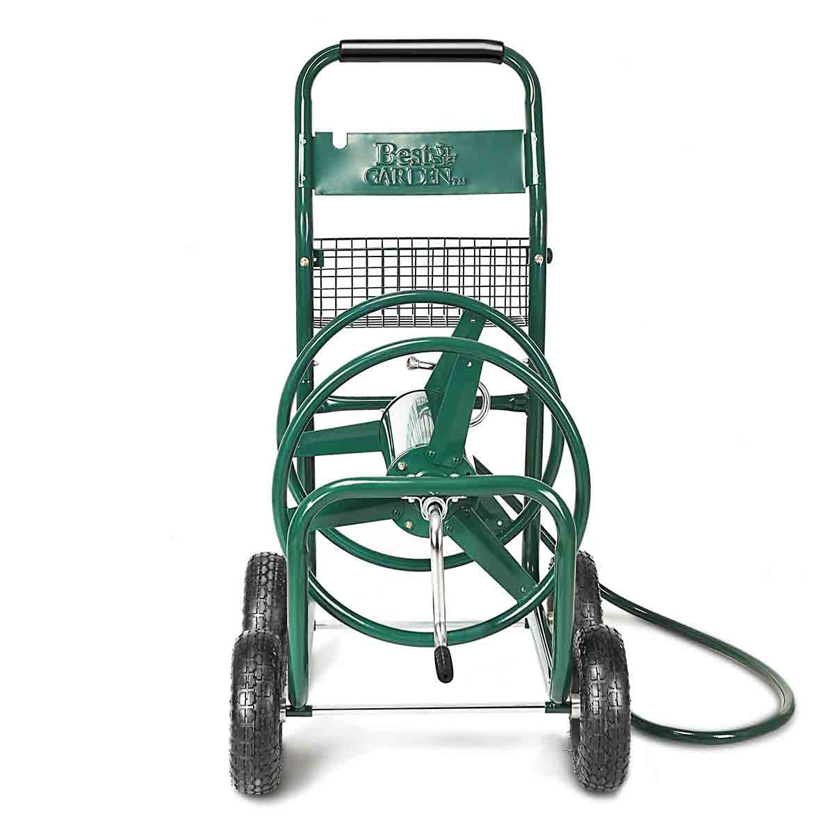 Garden Hose Reel Cart Heavy Duty Yard Water Planting Truck with Storage Basket and Wheels