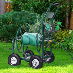 Garden Hose Reel Cart Heavy Duty Yard Water Planting Truck with Storage Basket and Wheels