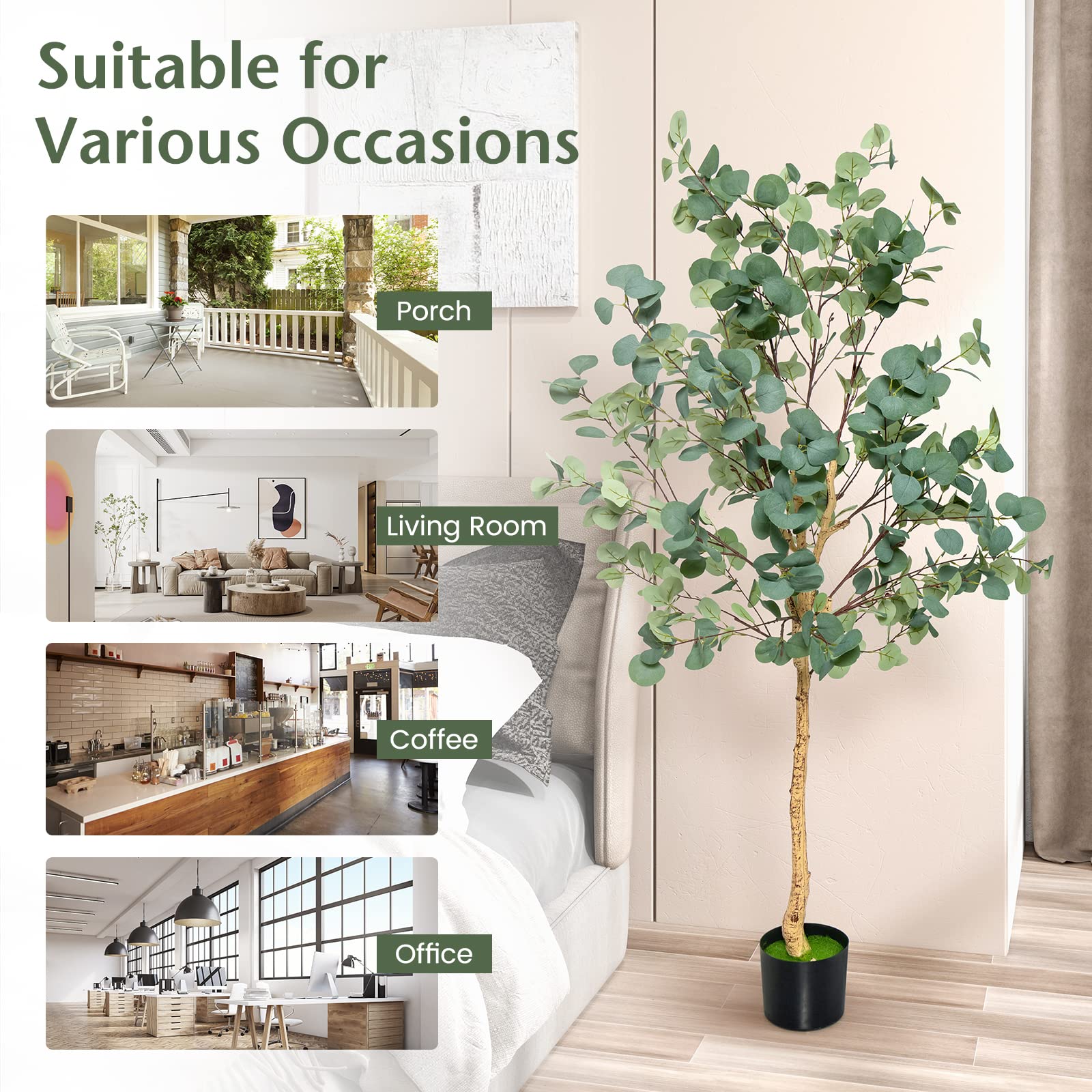 Giantex 1.65m Artificial Tree, Artificial Eucalyptus Tree in Plastic Nursery Pot