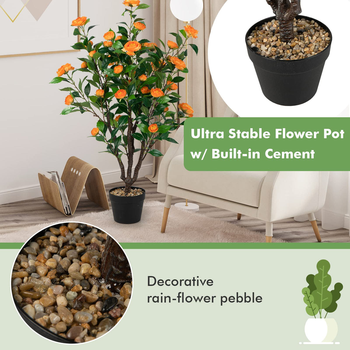 Giantex 102 CM Artificial Camellia Tree, Faux Blooming Camellia Plant