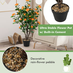 Giantex 102 CM Artificial Camellia Tree, Faux Blooming Camellia Plant