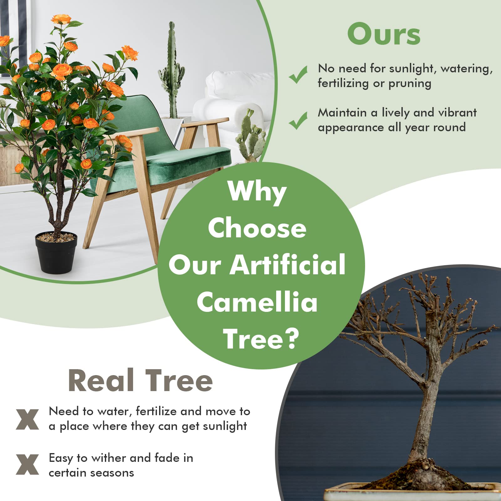 Giantex 102 CM Artificial Camellia Tree, Faux Blooming Camellia Plant