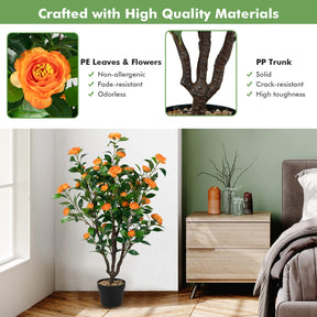 Giantex 102 CM Artificial Camellia Tree, Faux Blooming Camellia Plant
