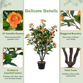 Giantex 102 CM Artificial Camellia Tree, Faux Blooming Camellia Plant
