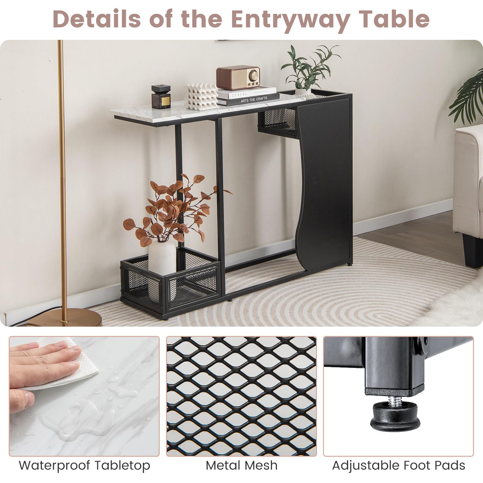 Giantex 110cm Black Console Table w/Plant Position