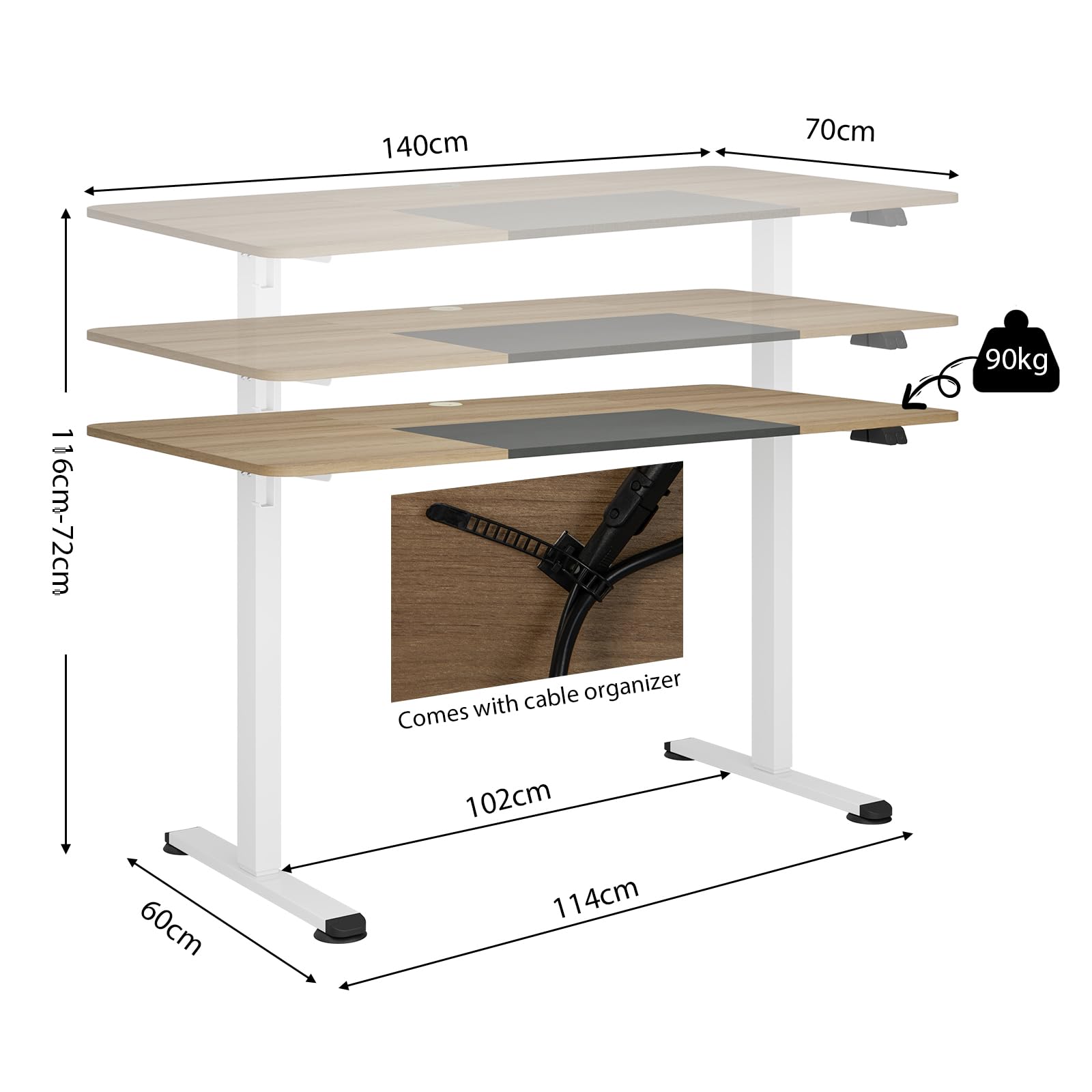 Giantex 140 x 70cm Large Electric Standing Desk, Height Adjustable Sit to Stand Desk