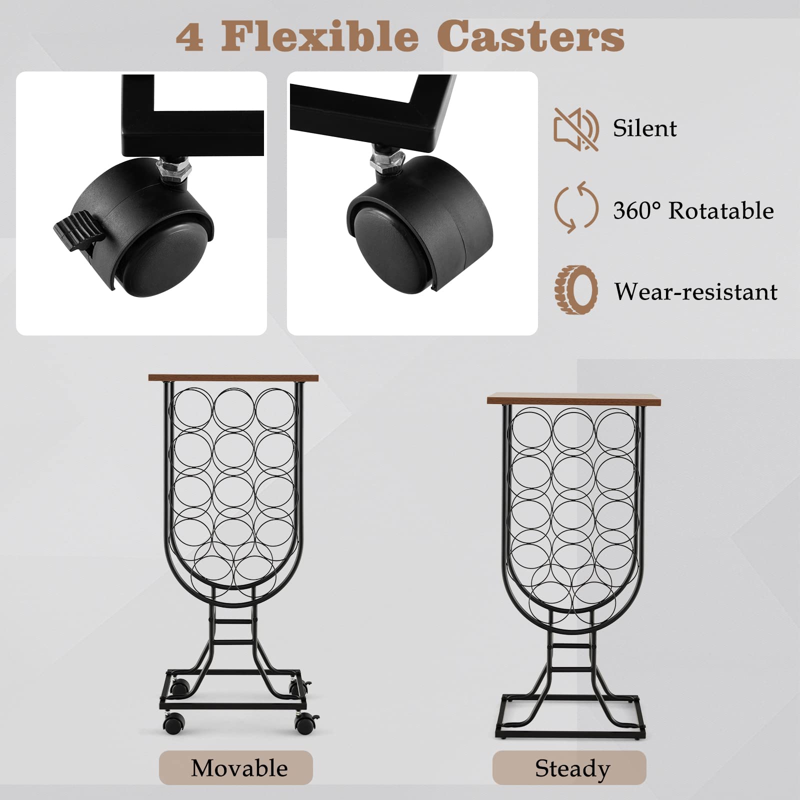 Giantex 14 Bottles Wine Rack with Detachable & Lockable Wheels
