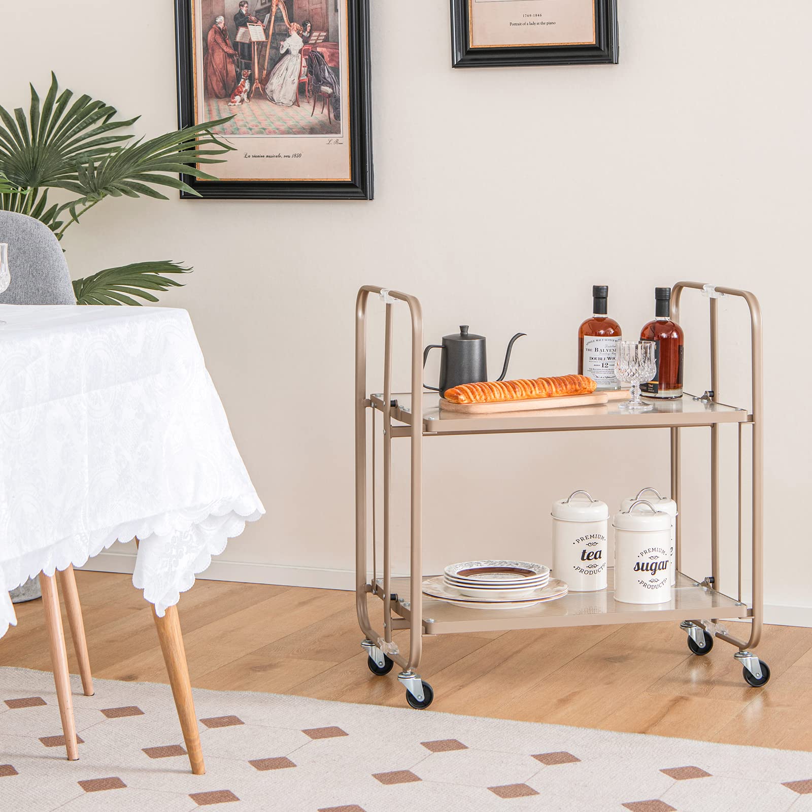 Giantex 2-Tier Mobile Serving Cart, Foldable Storage Cart
