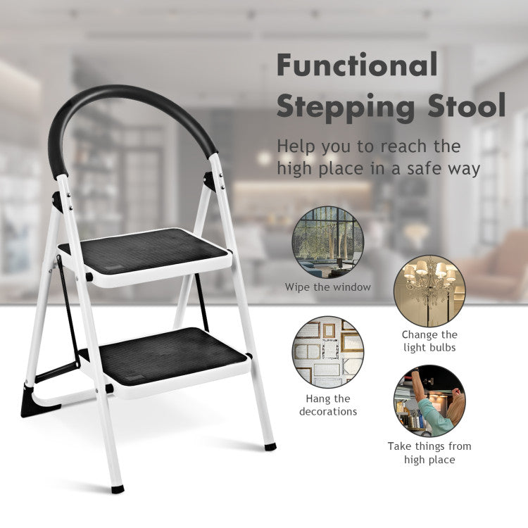 2.75 Feet Folding Step Stool Ladder with Iron Frame and Anti-Slip Pedals