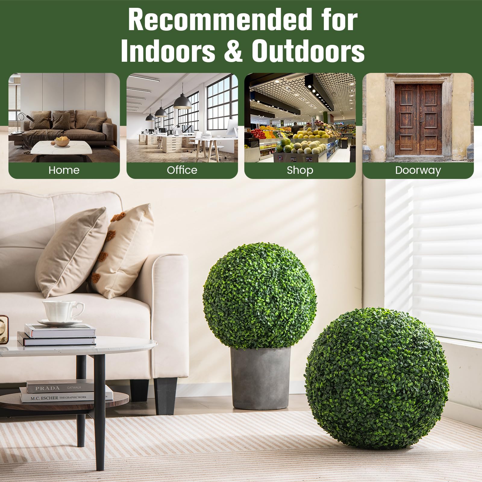 Giantex 2 PCS Artificial Plant Topiary Balls, 48cm Faux Boxwood Ball Plants