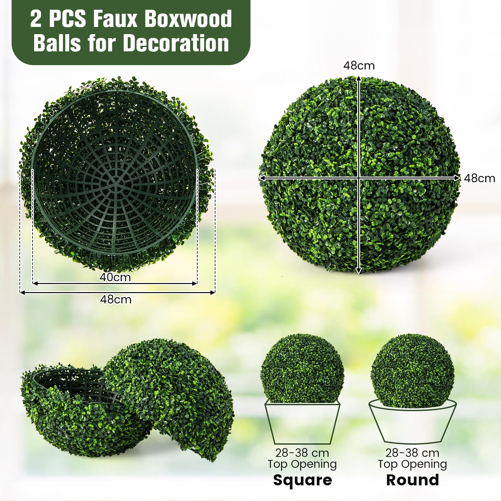 Giantex 2 PCS Artificial Plant Topiary Balls, 48cm Faux Boxwood Ball Plants