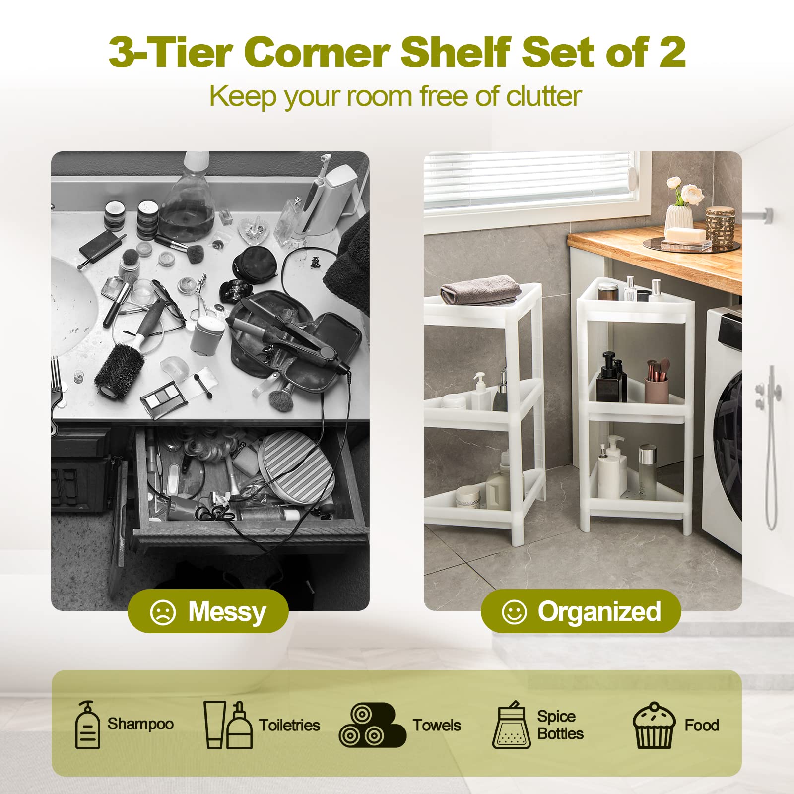 Giantex 2 Pack 3-Tier Detachable Floor Corner Shower Shelf