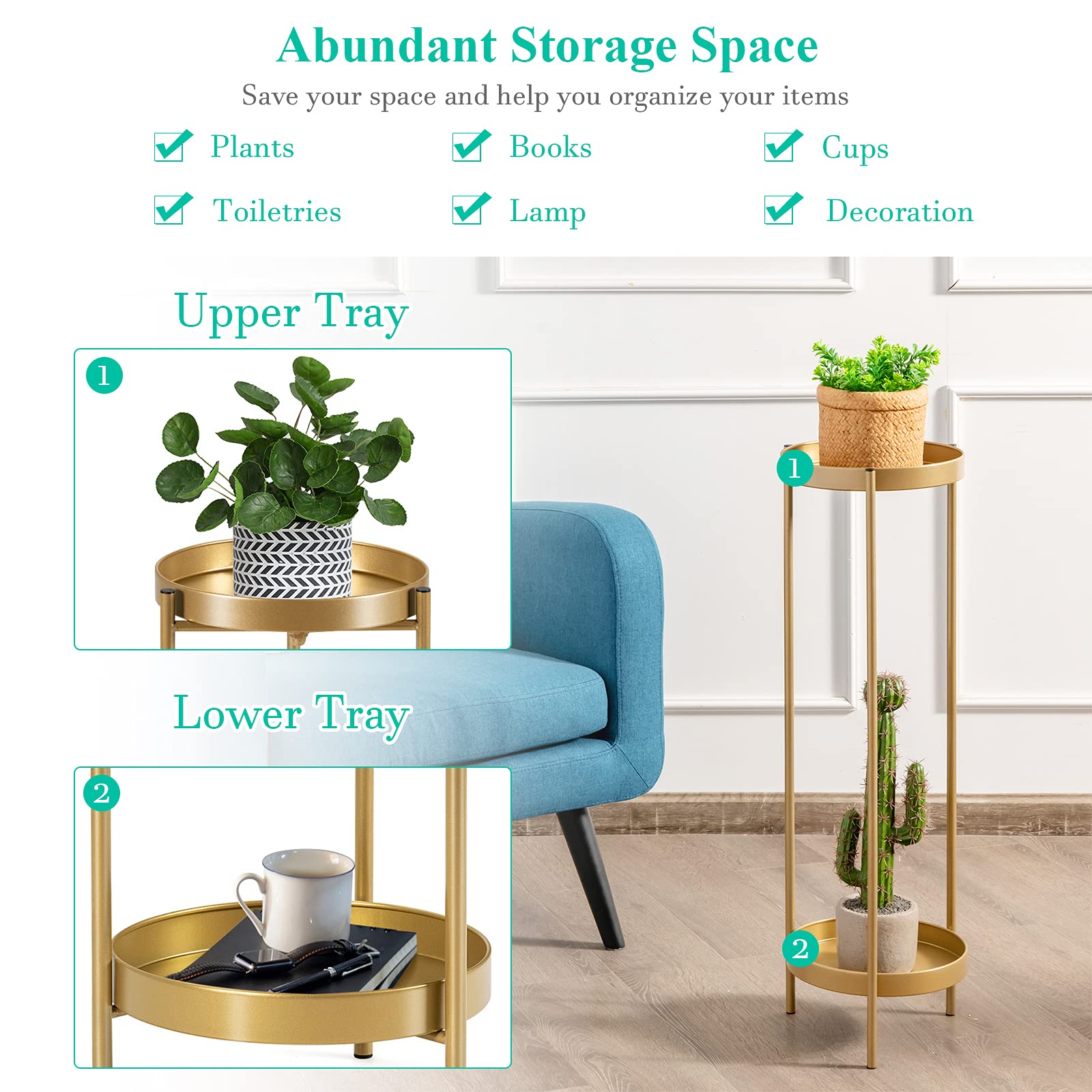 Giantex 2 Tier Metal Plant Stand, Mid Century Modern Plant Stand