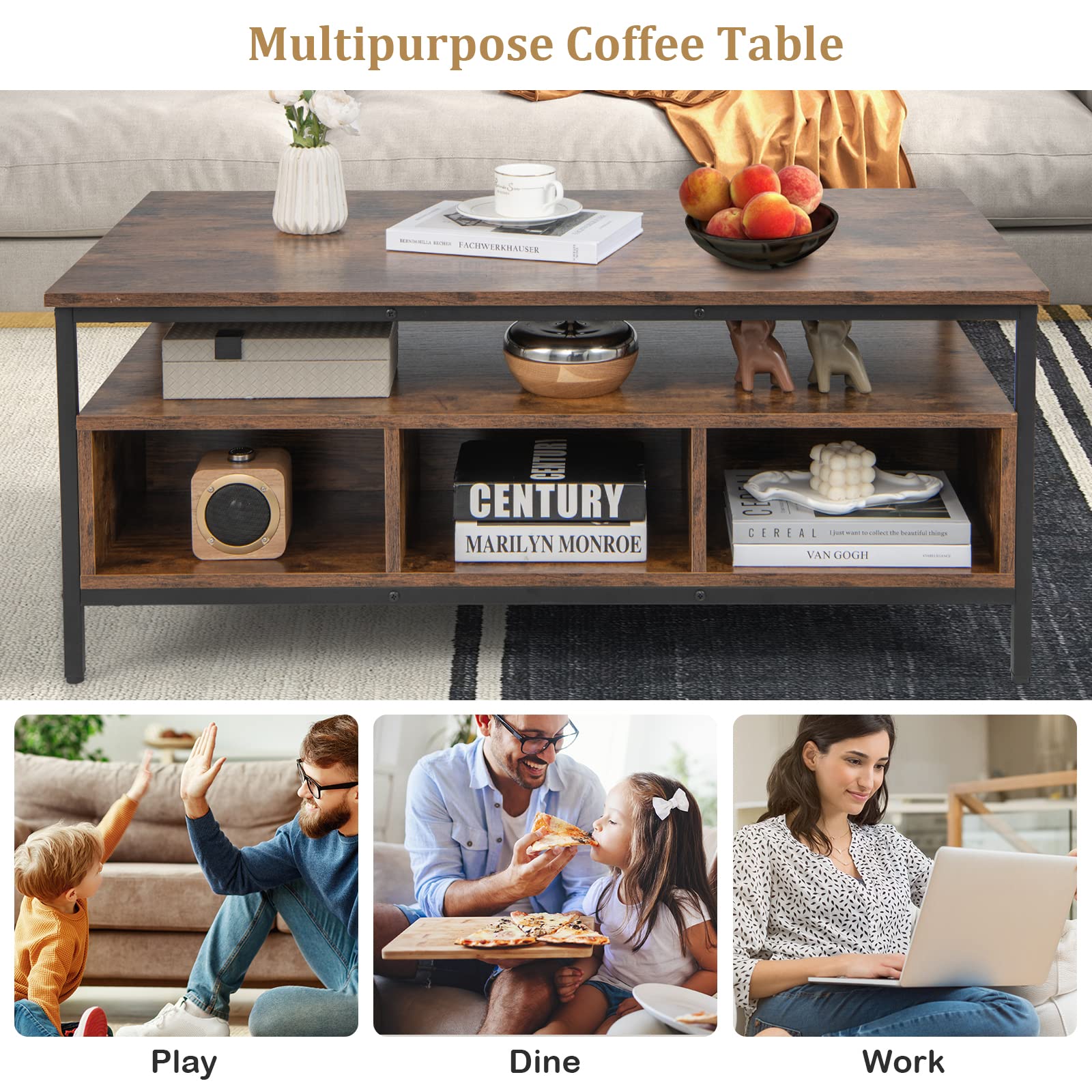 Giantex 3-Tier Coffee Table with Storage