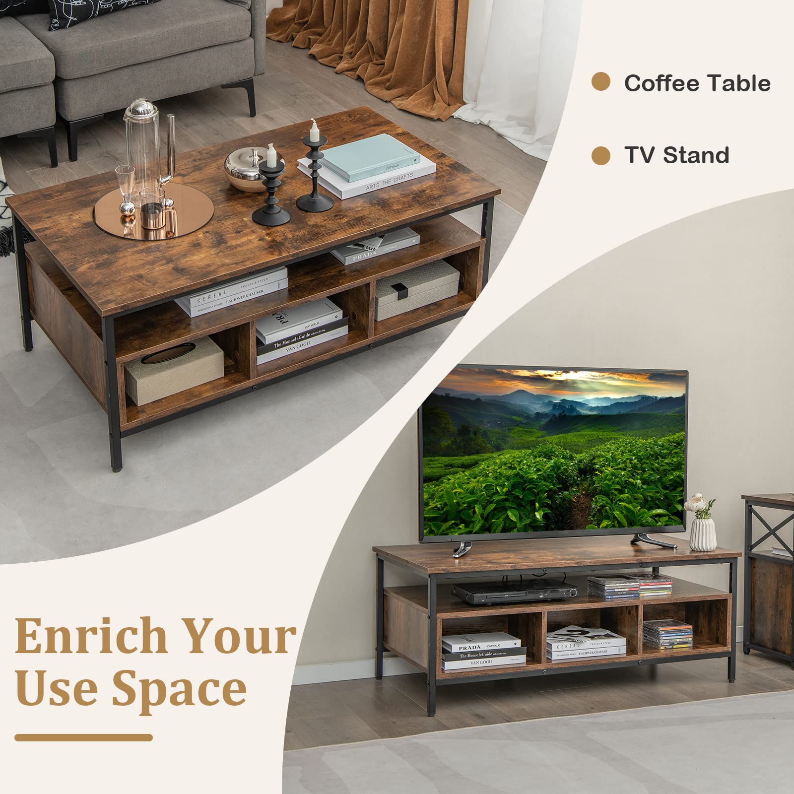 Giantex 3-Tier Coffee Table with Storage