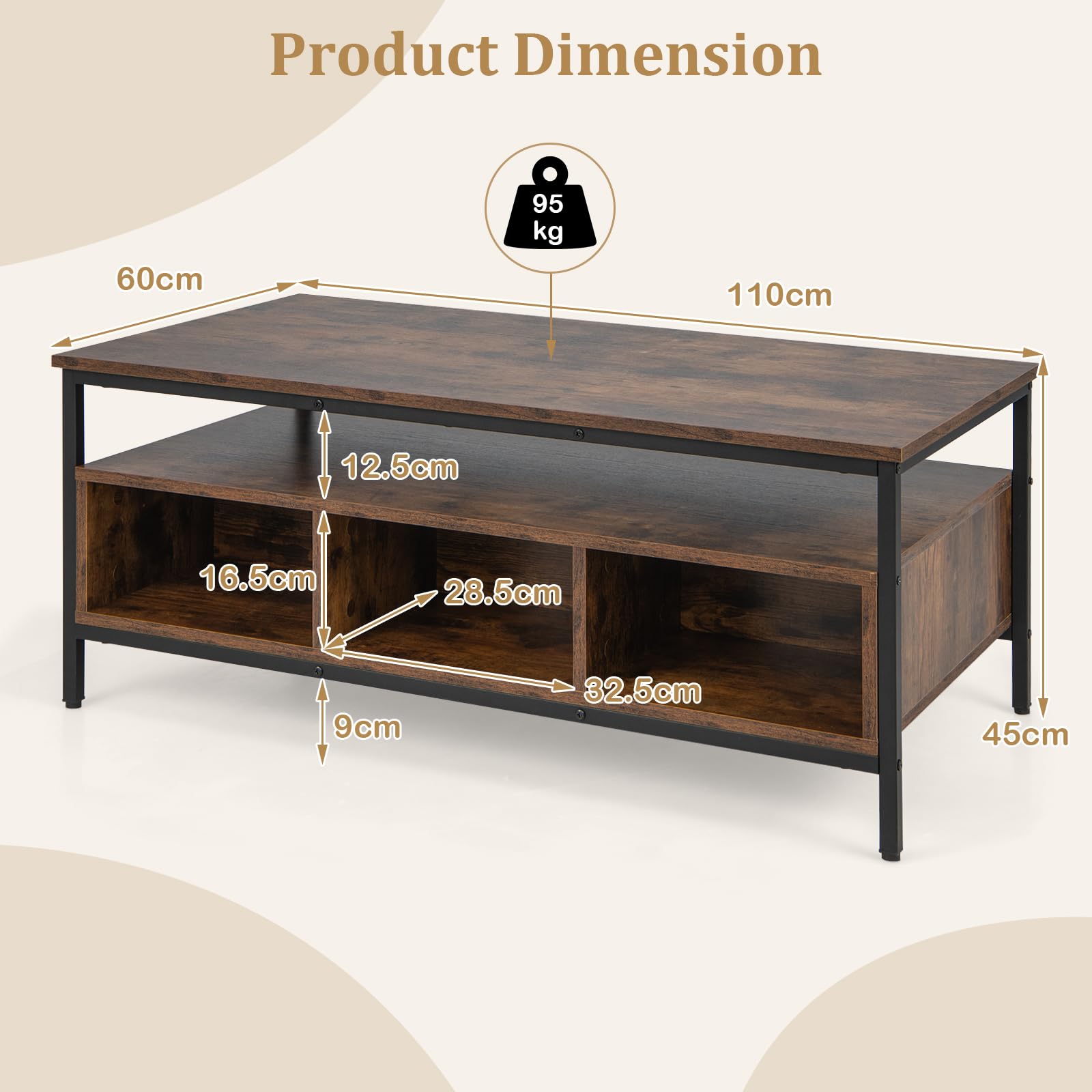 Giantex 3-Tier Coffee Table with Storage