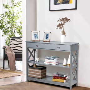 Giantex 3-Tier Console Table, Sofa Table with 1 Drawer and 2 Storage Shelves