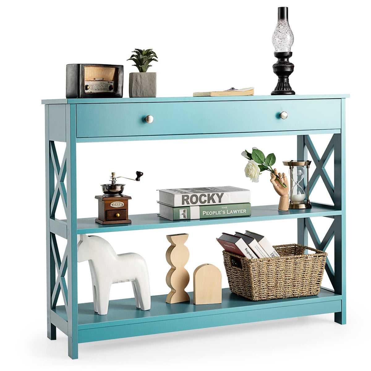 Giantex 3-Tier Console Table, Sofa Table with 1 Drawer and 2 Storage Shelves