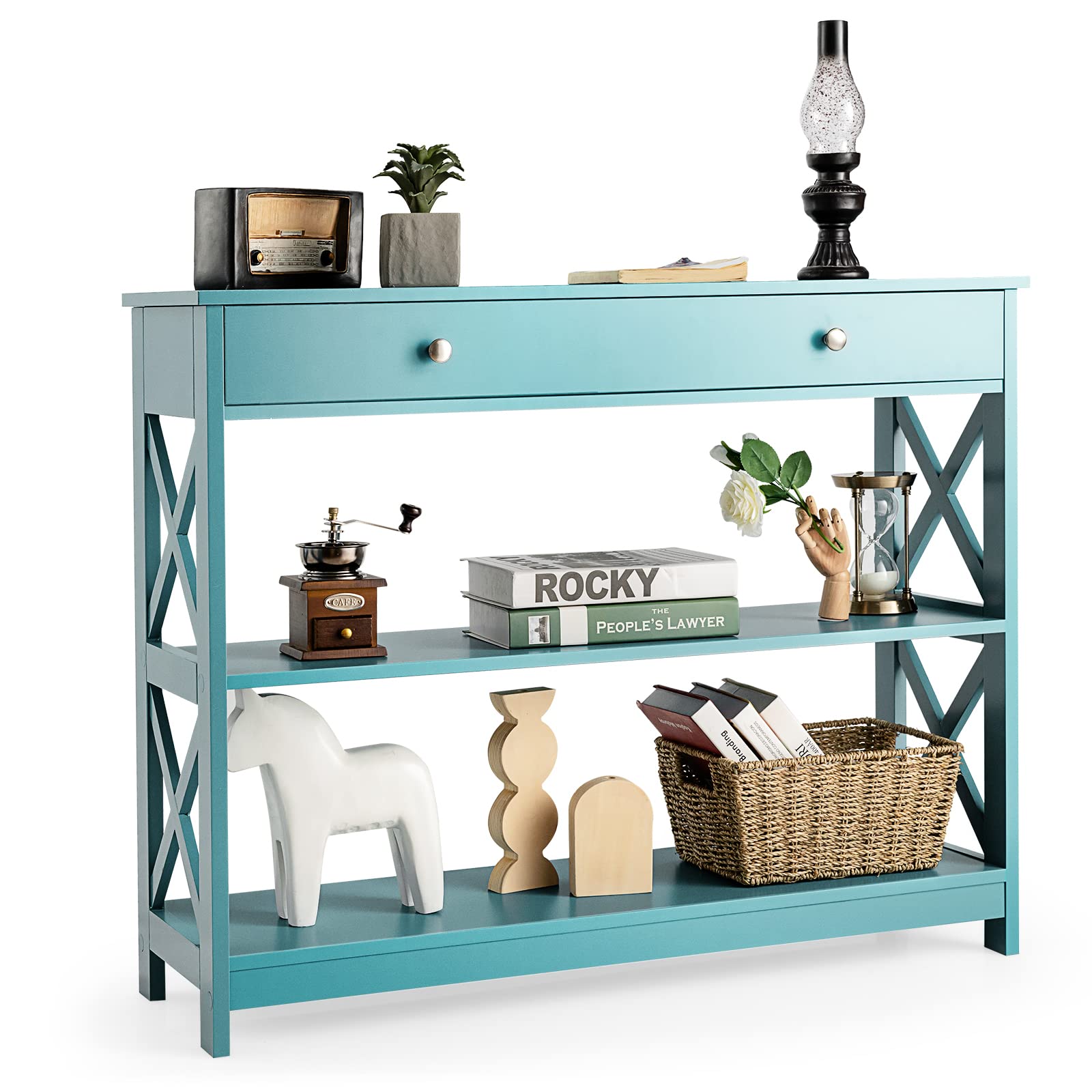 Giantex 3-Tier Console Table, Sofa Table with 1 Drawer and 2 Storage Shelves