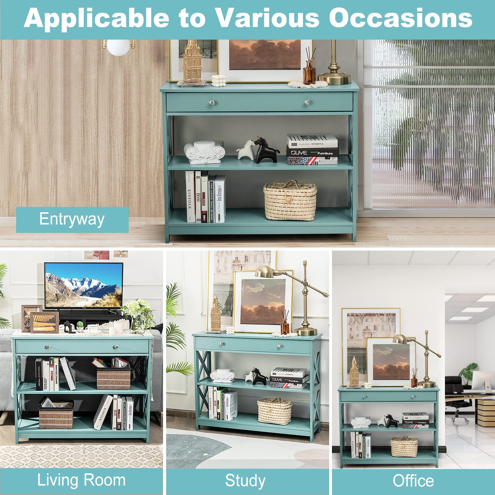 Giantex 3-Tier Console Table, Sofa Table with 1 Drawer and 2 Storage Shelves
