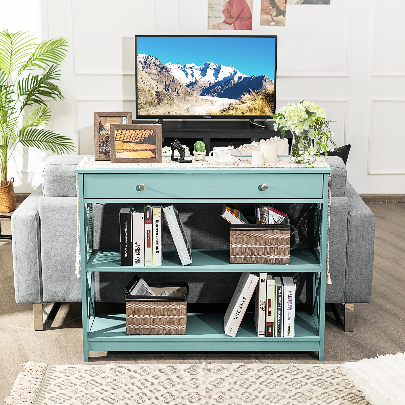 Giantex 3-Tier Console Table, Sofa Table with 1 Drawer and 2 Storage Shelves