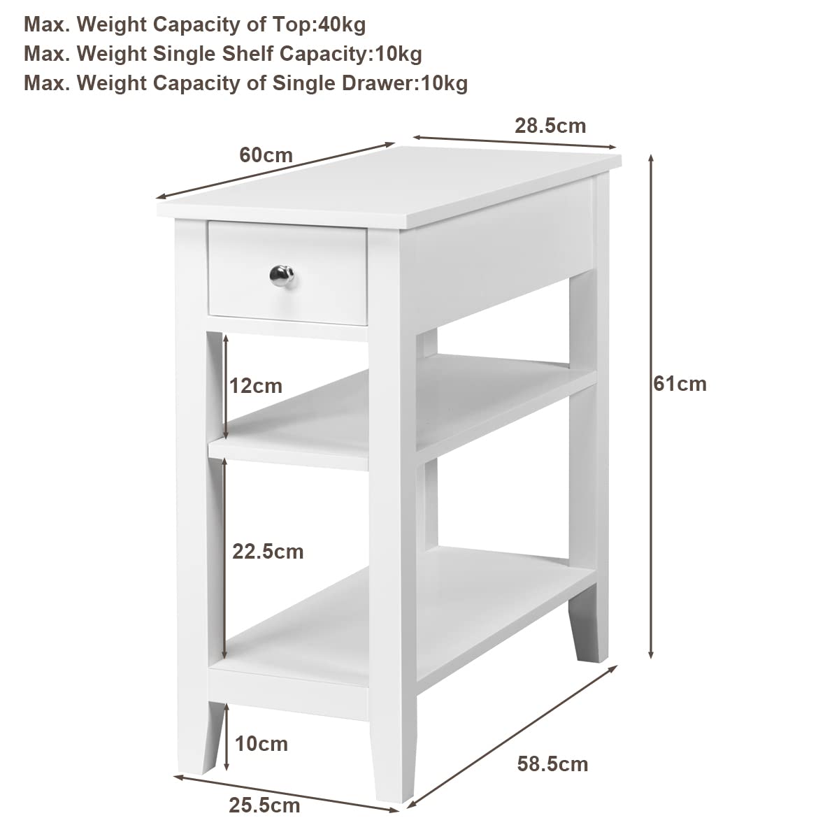 Giantex 3-Tier End Table w/Drawer Side Table with One Drawer and Double Shelves Narrow Tiered Nightstand for Bedroom