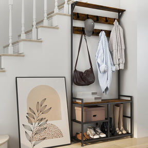 Giantex 3-in-1 Coat Rack, Industrial Hall Tree with Shoe Bench