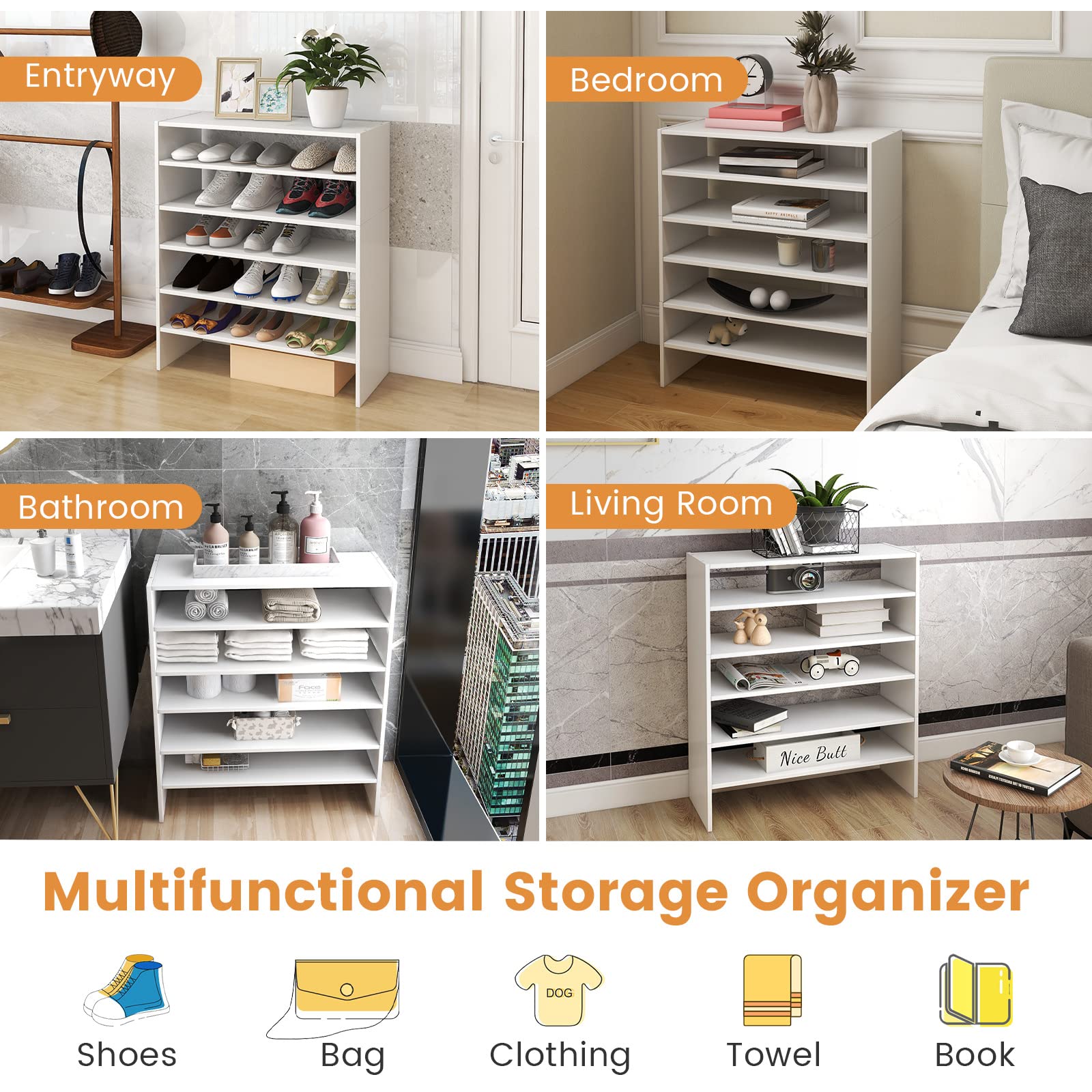 Giantex 3-in-1 Stackable Shoe Rack, 6-Tier Home Storage Shelf for Shoes