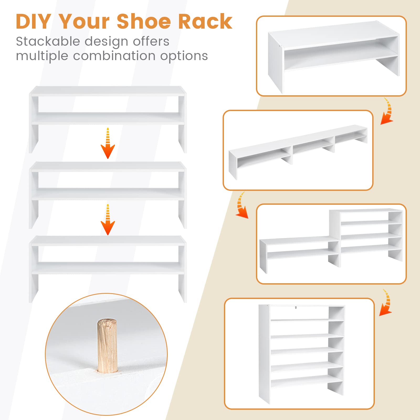 Giantex 3-in-1 Stackable Shoe Rack, 6-Tier Home Storage Shelf for Shoes