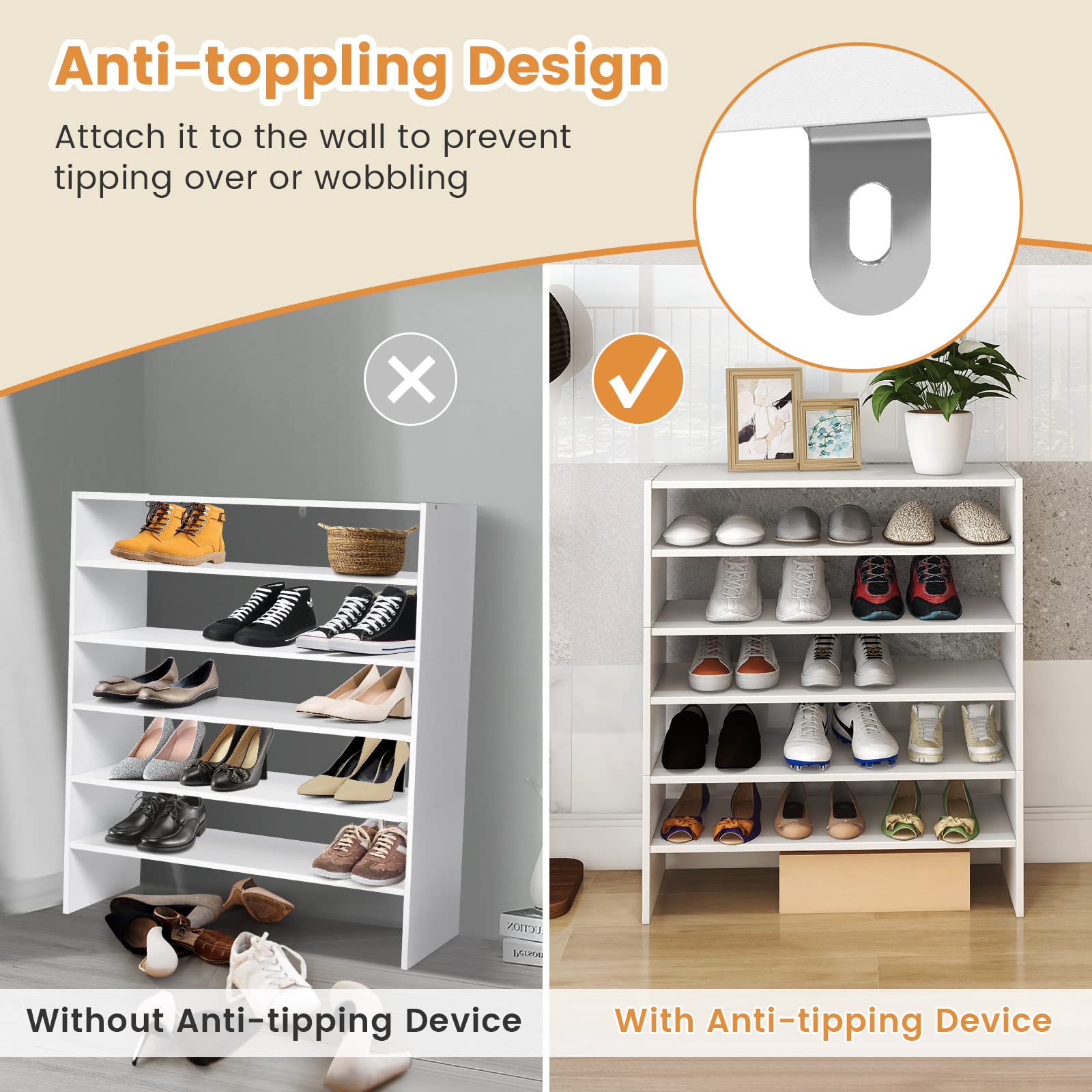 Giantex 3-in-1 Stackable Shoe Rack, 6-Tier Home Storage Shelf for Shoes