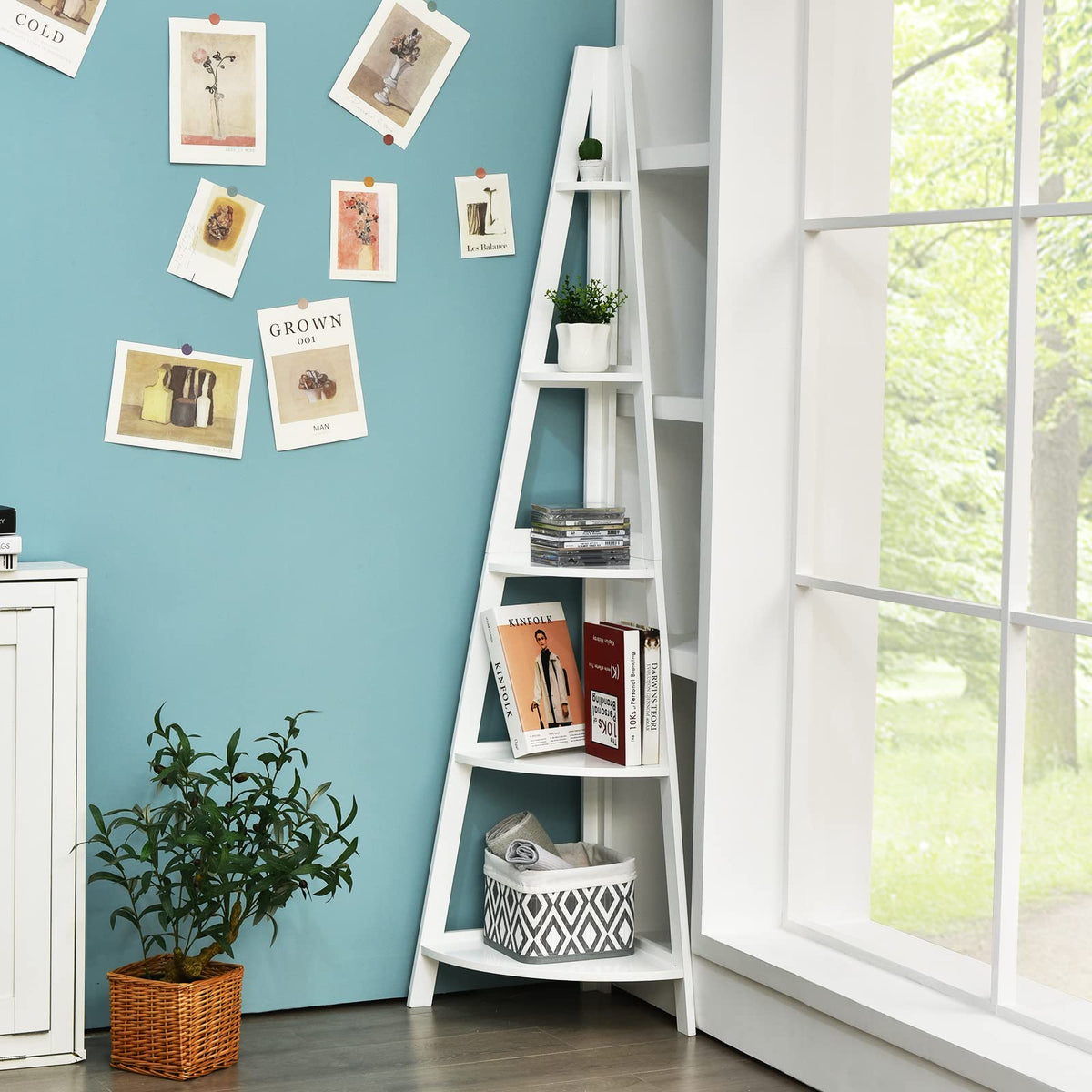 Giantex 5-Tier Corner Ladder Shelf, 1.75m Modern Corner Bookcase and Shelf