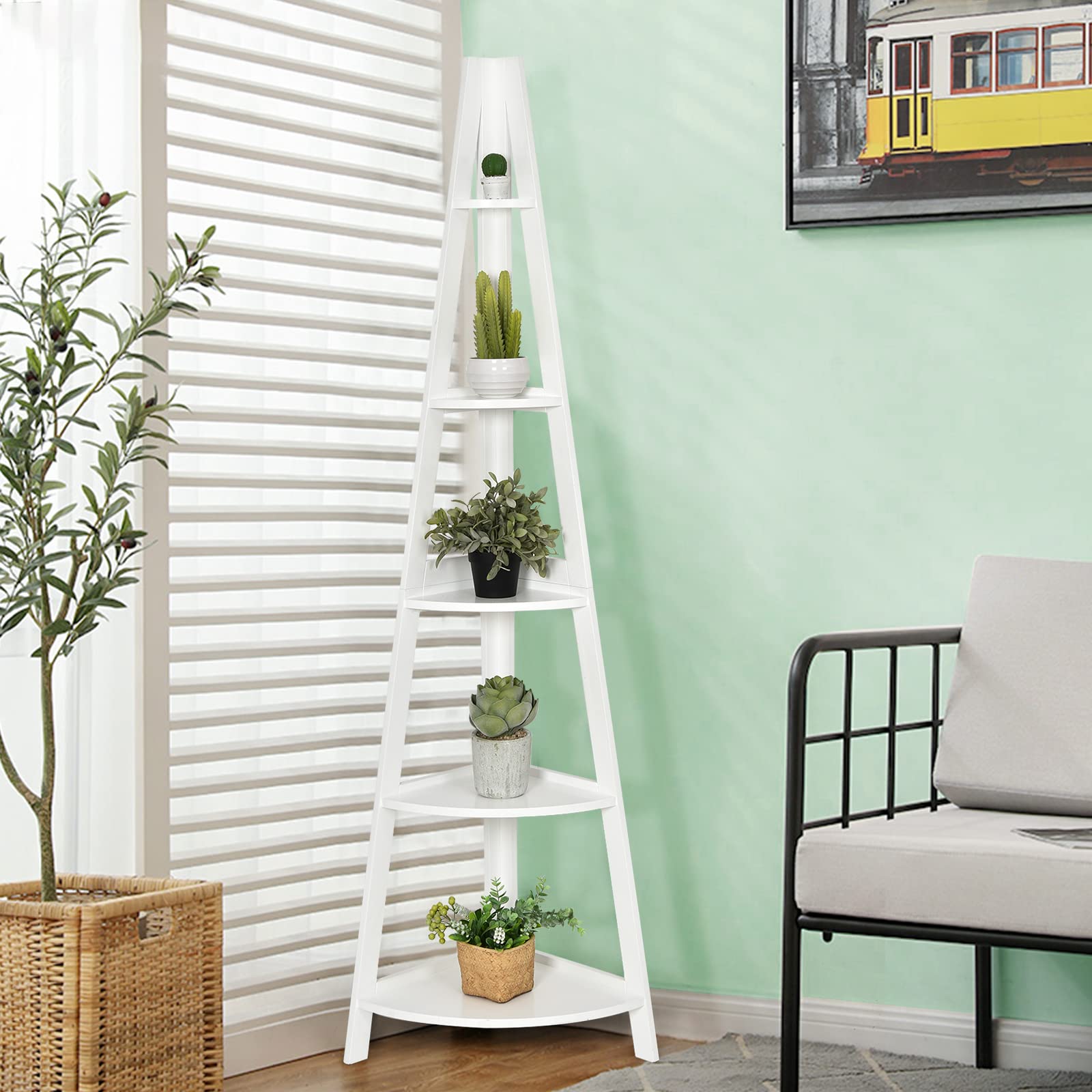Giantex 5-Tier Corner Ladder Shelf, 1.75m Modern Corner Bookcase and Shelf