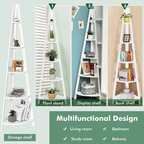 Giantex 5-Tier Corner Ladder Shelf, 1.75m Modern Corner Bookcase and Shelf
