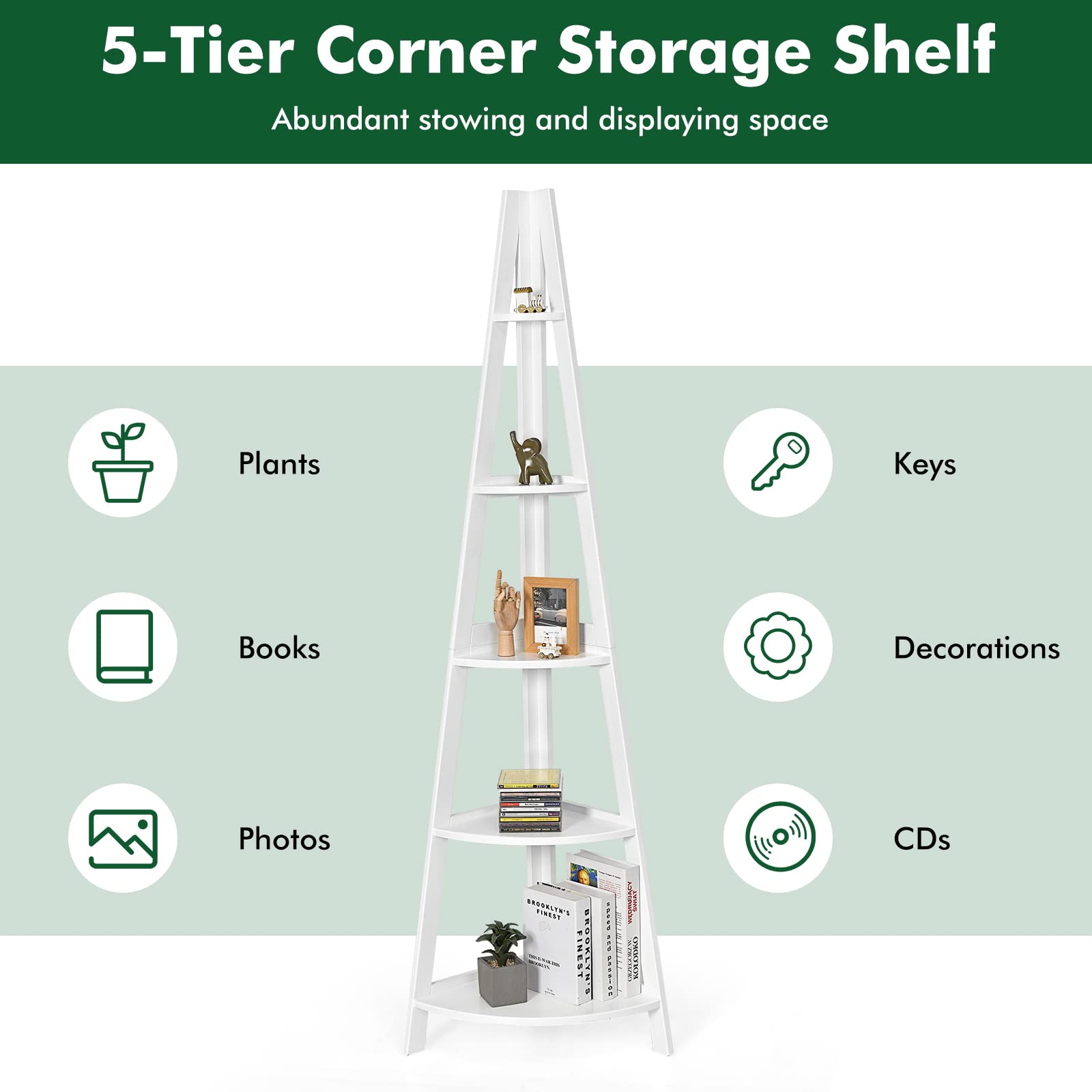 Giantex 5-Tier Corner Ladder Shelf, 1.75m Modern Corner Bookcase and Shelf