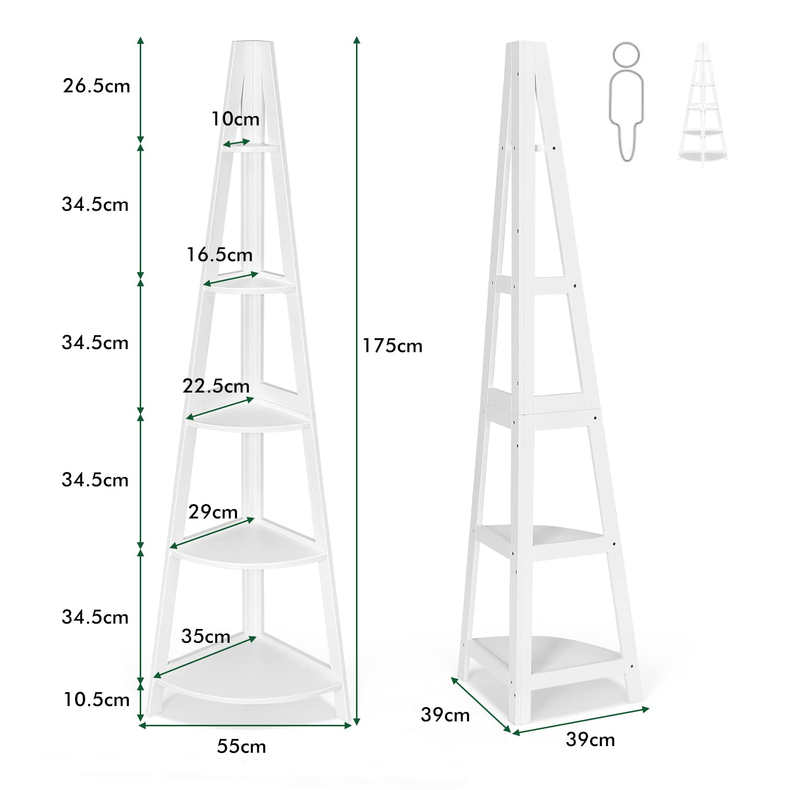 Giantex 5-Tier Corner Ladder Shelf, 1.75m Modern Corner Bookcase and Shelf