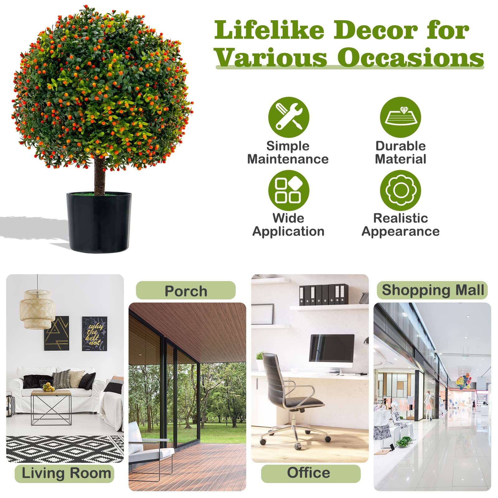 Giantex 55cm Artificial Boxwood Topiary Ball Tree