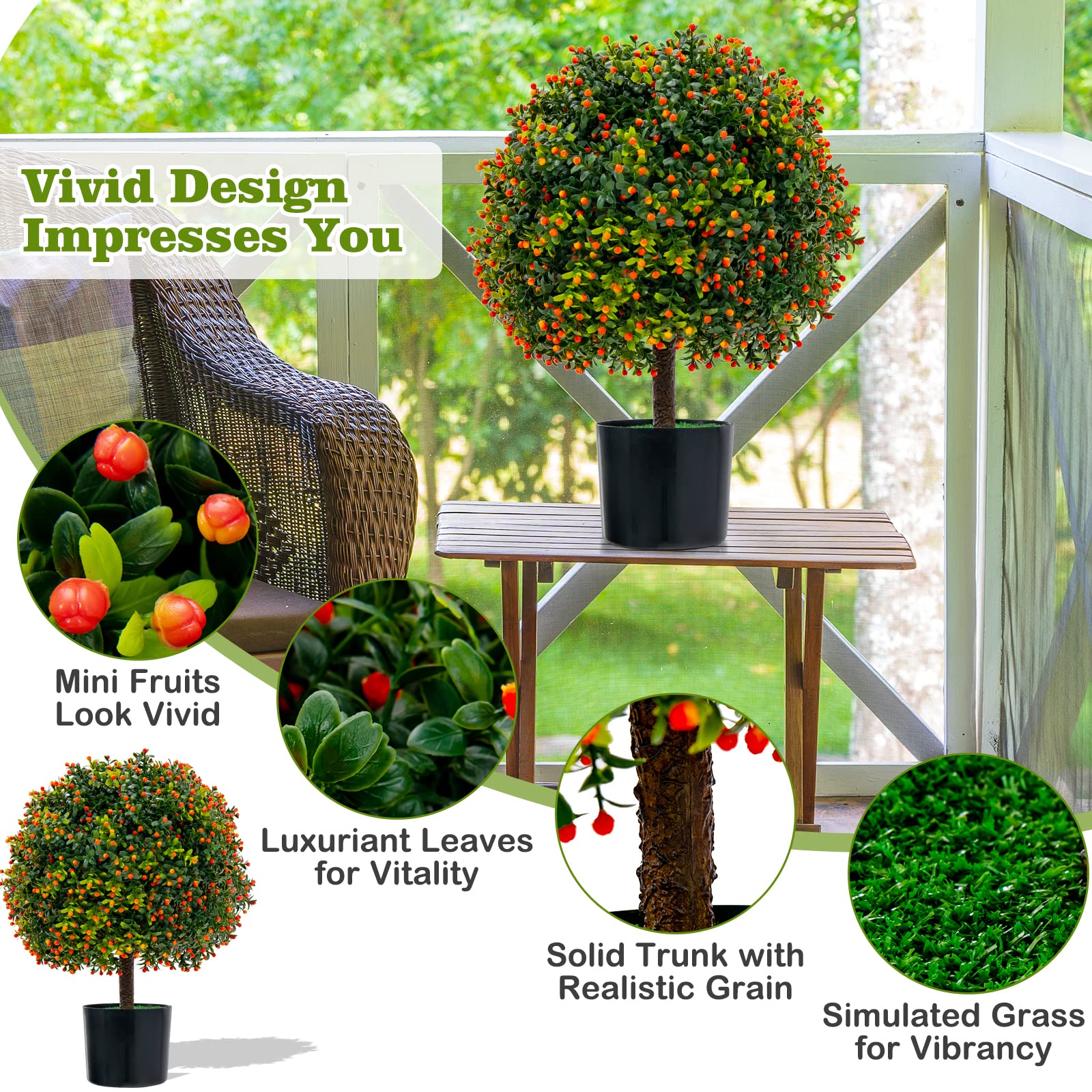 Giantex 55cm Artificial Boxwood Topiary Ball Tree