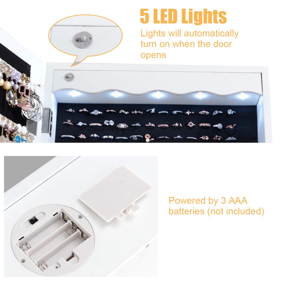 Giantex 5 LED Lights Jewelry Cabinet
