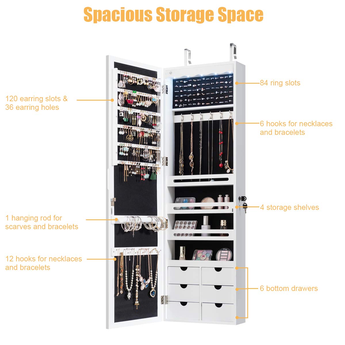 Giantex 5 LED Lights Jewelry Cabinet