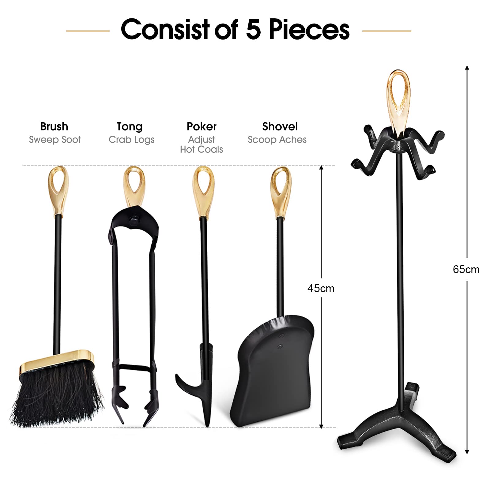 Giantex 5 PCS Iron Fireplace Set, Fireplace Tool Set