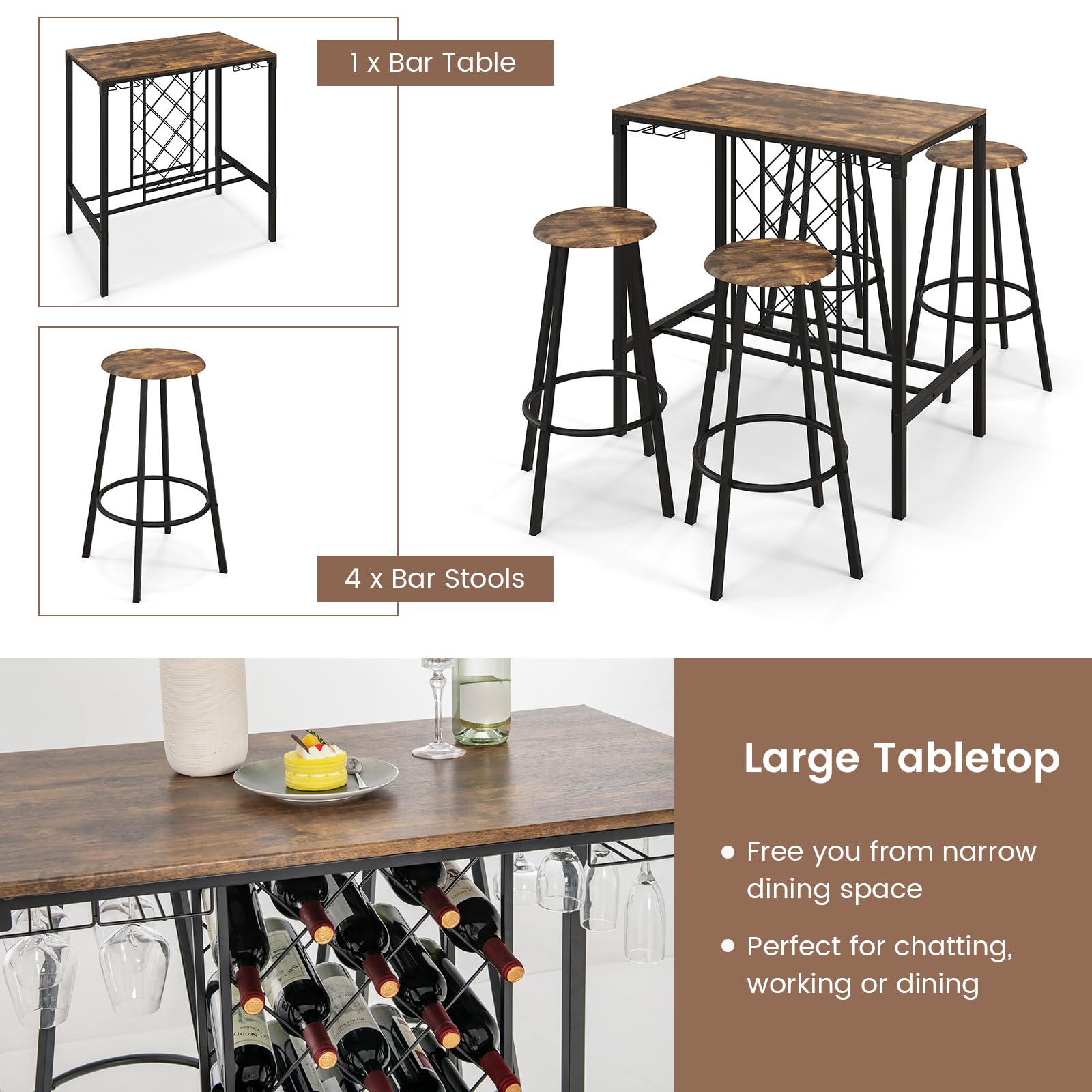 Giantex 5 Pieces Bar Table and Stools Set