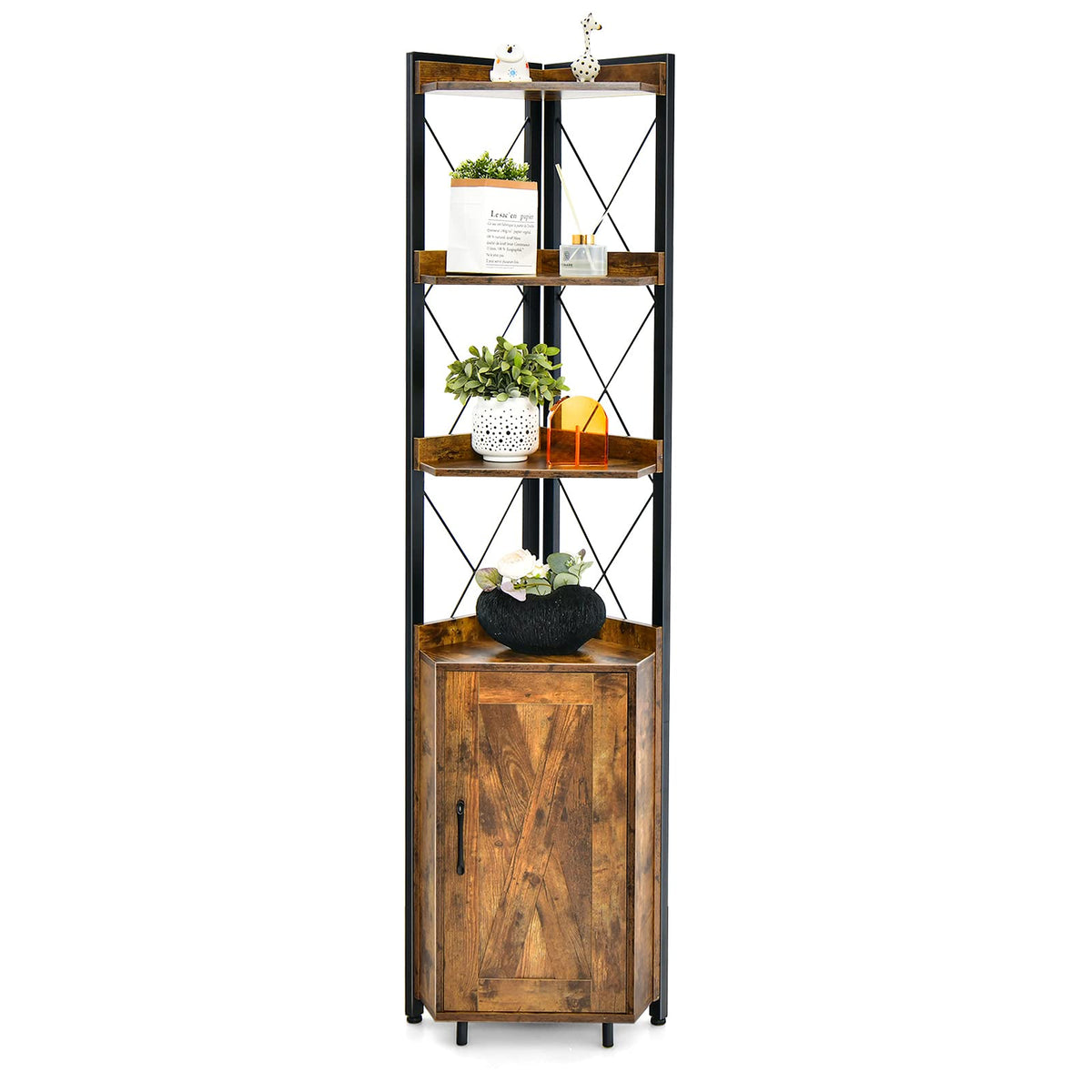 Giantex 6-Tier Corner Shelf, Standing Bookcase Bookshelf with 5-Level Adjustable Shelf & Anti-Tipping Kits