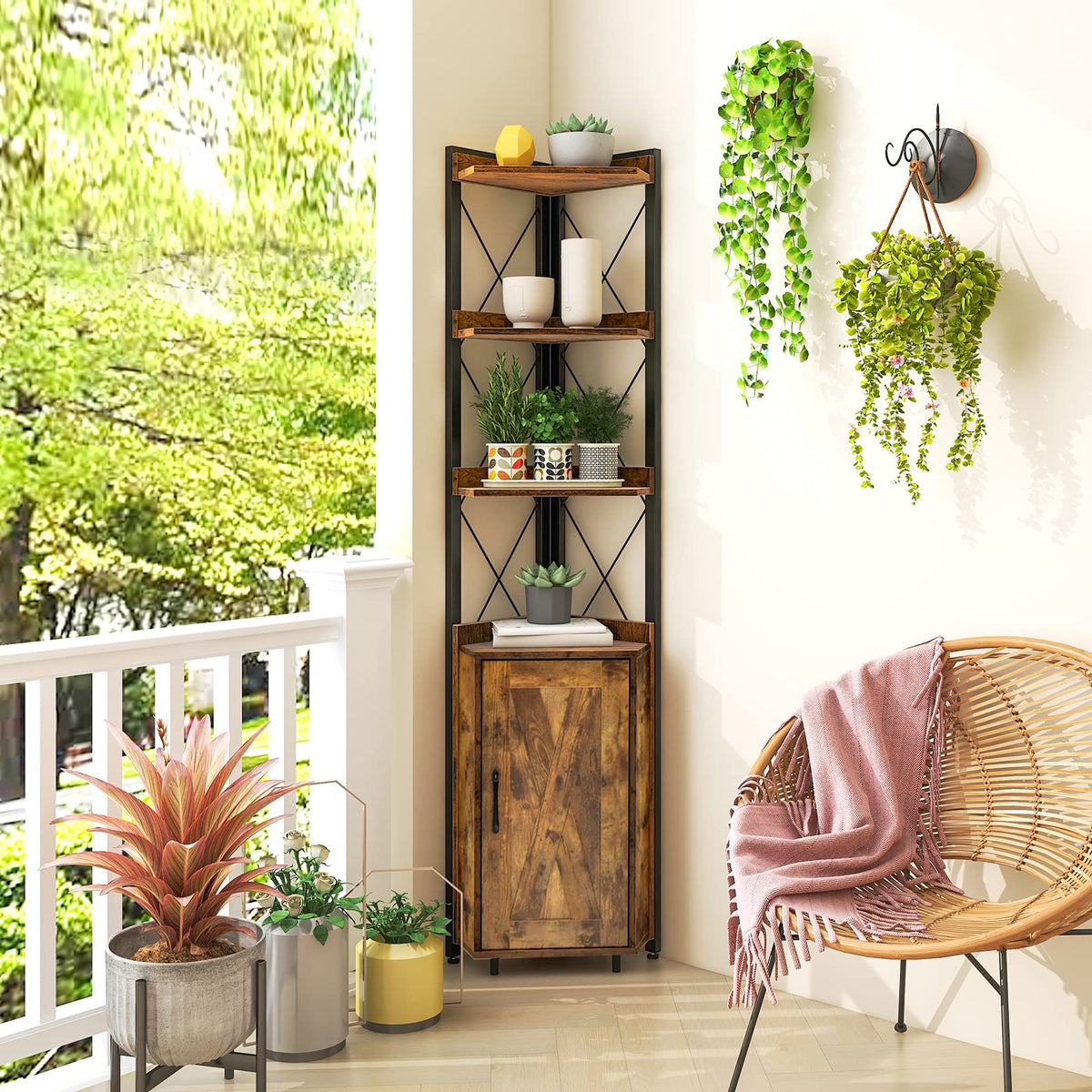 Giantex 6-Tier Corner Shelf, Standing Bookcase Bookshelf with 5-Level Adjustable Shelf & Anti-Tipping Kits
