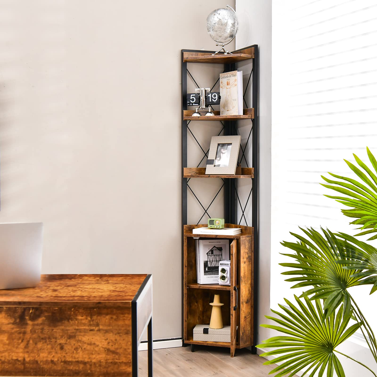 Giantex 6-Tier Corner Shelf, Standing Bookcase Bookshelf with 5-Level Adjustable Shelf & Anti-Tipping Kits