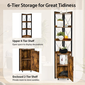 Giantex 6-Tier Corner Shelf, Standing Bookcase Bookshelf with 5-Level Adjustable Shelf & Anti-Tipping Kits